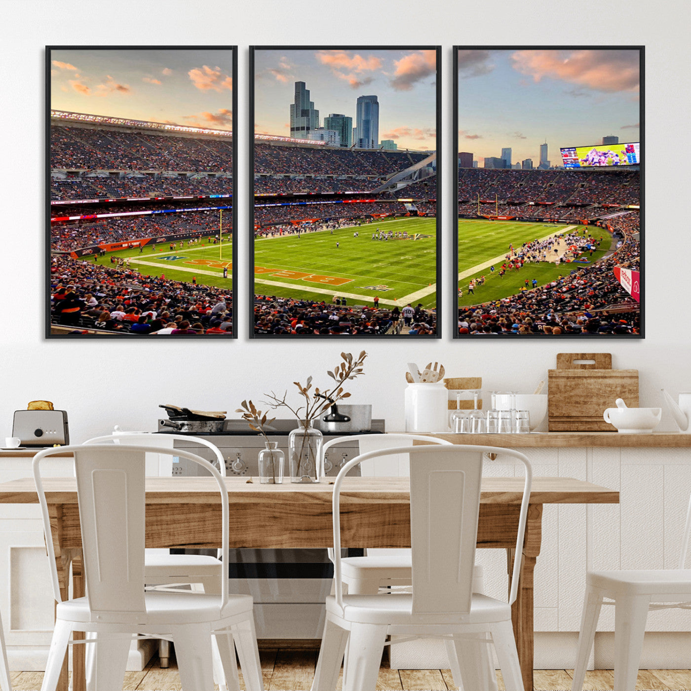 55377093-MGV-FC-60X30-3P_Black-Chicago Bears Soldiers Field Wall Art Canvas Print – Framed Football Stadium Artwork for Sports Fans, Soldier Field Skyline Canvas Decor for Game Room or Man Cave