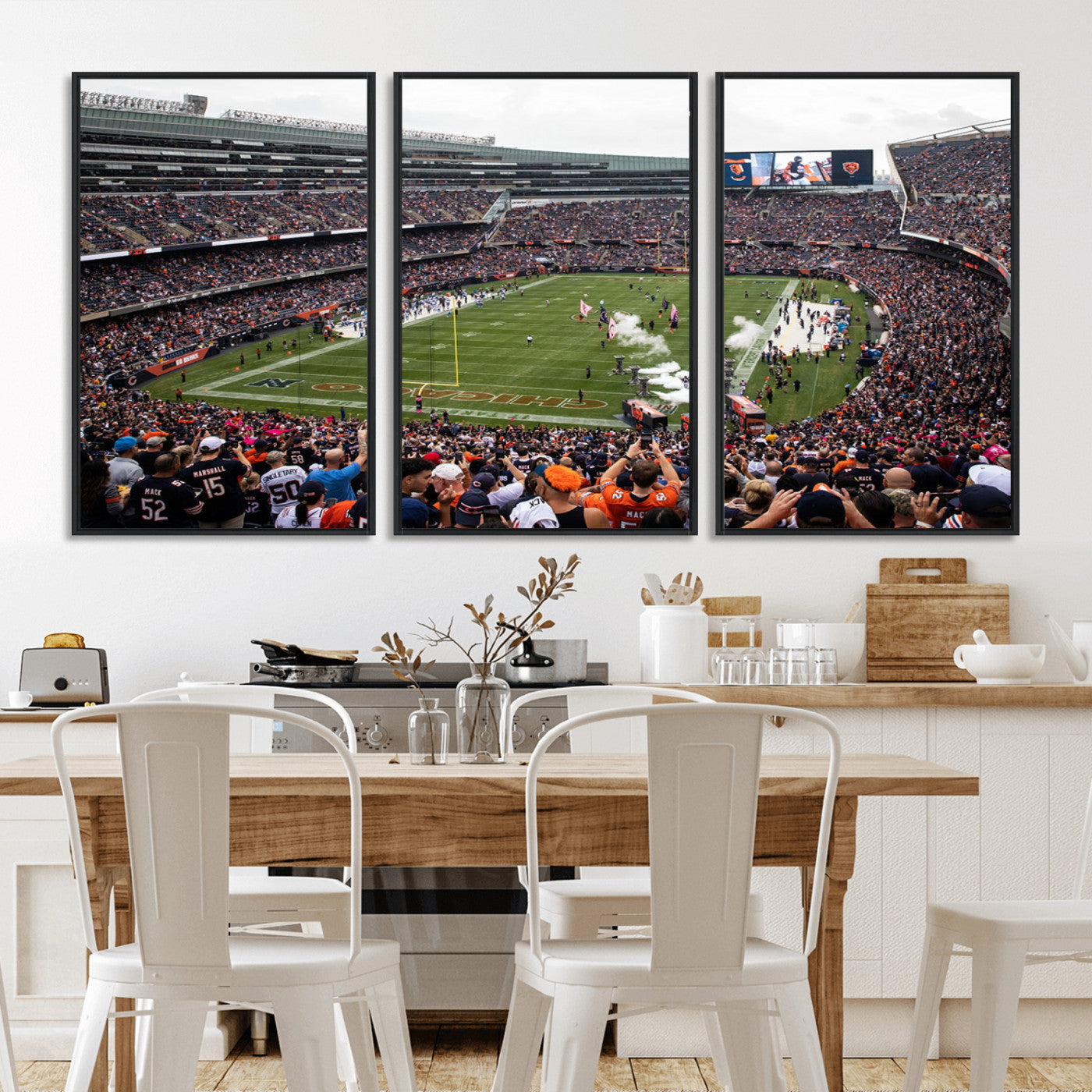 18347149-MGV-FC-60X30-3P_Black-Chicago Bears Soldiers Field Wall Art Canvas Print – Framed Football Stadium Artwork for Sports Fans, Soldier Field Skyline Canvas Decor for Game Room