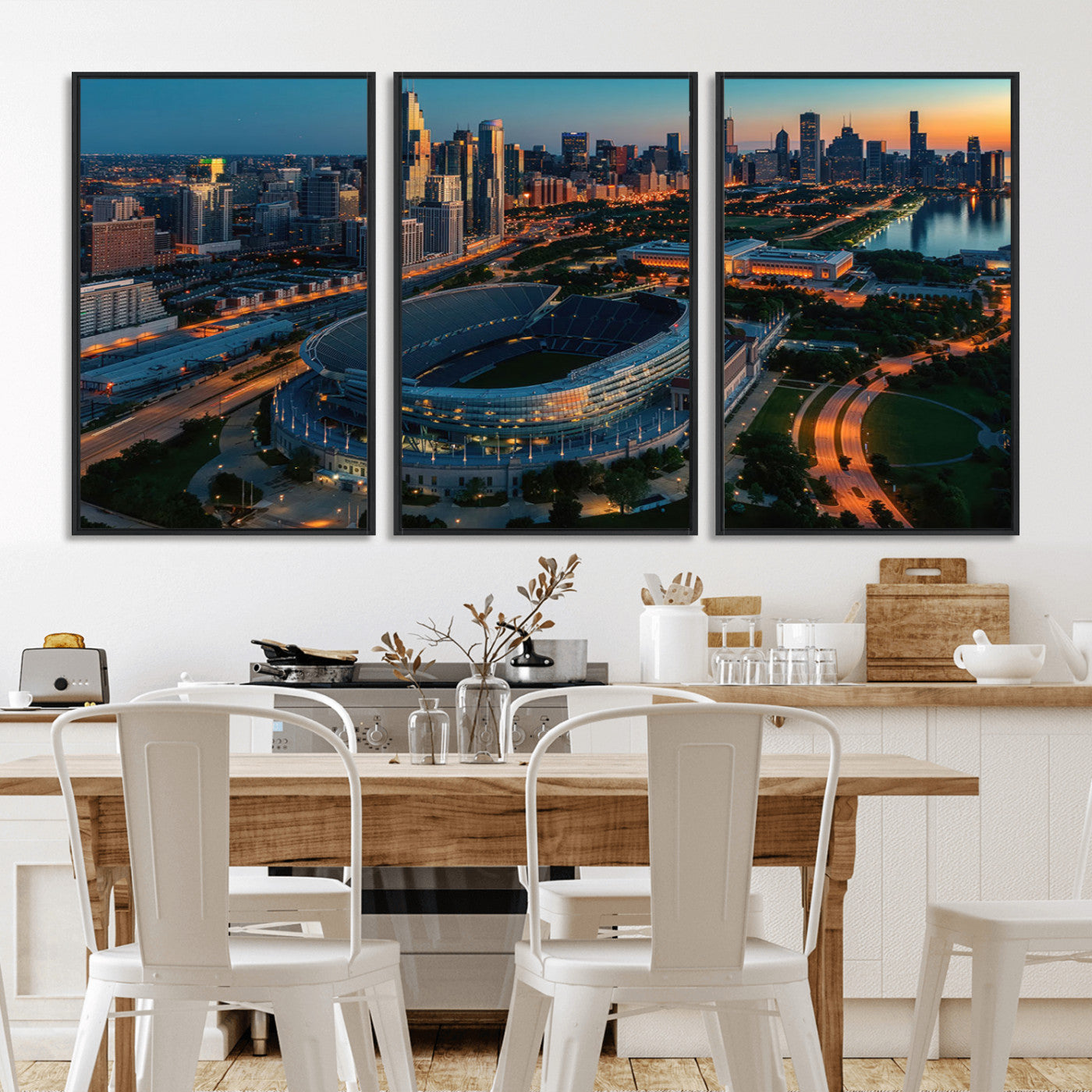 36690345-MGV-FC-60X30-3P_Black-Chicago Bears Soldiers Field Wall Art Canvas Print – Framed Football Stadium Artwork for Sports Fans, Soldier Field Skyline Canvas Decor for Game Room or Man Cave