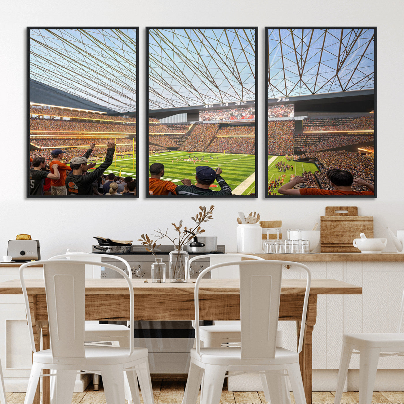 81960112-MGV-FC-60X30-3P_Black-Cleveland Browns Stadium Wall Art Canvas Print – Framed Football Artwork Featuring Cleveland Skyline and Browns Stadium, Perfect for Man Cave or Game Room Decor