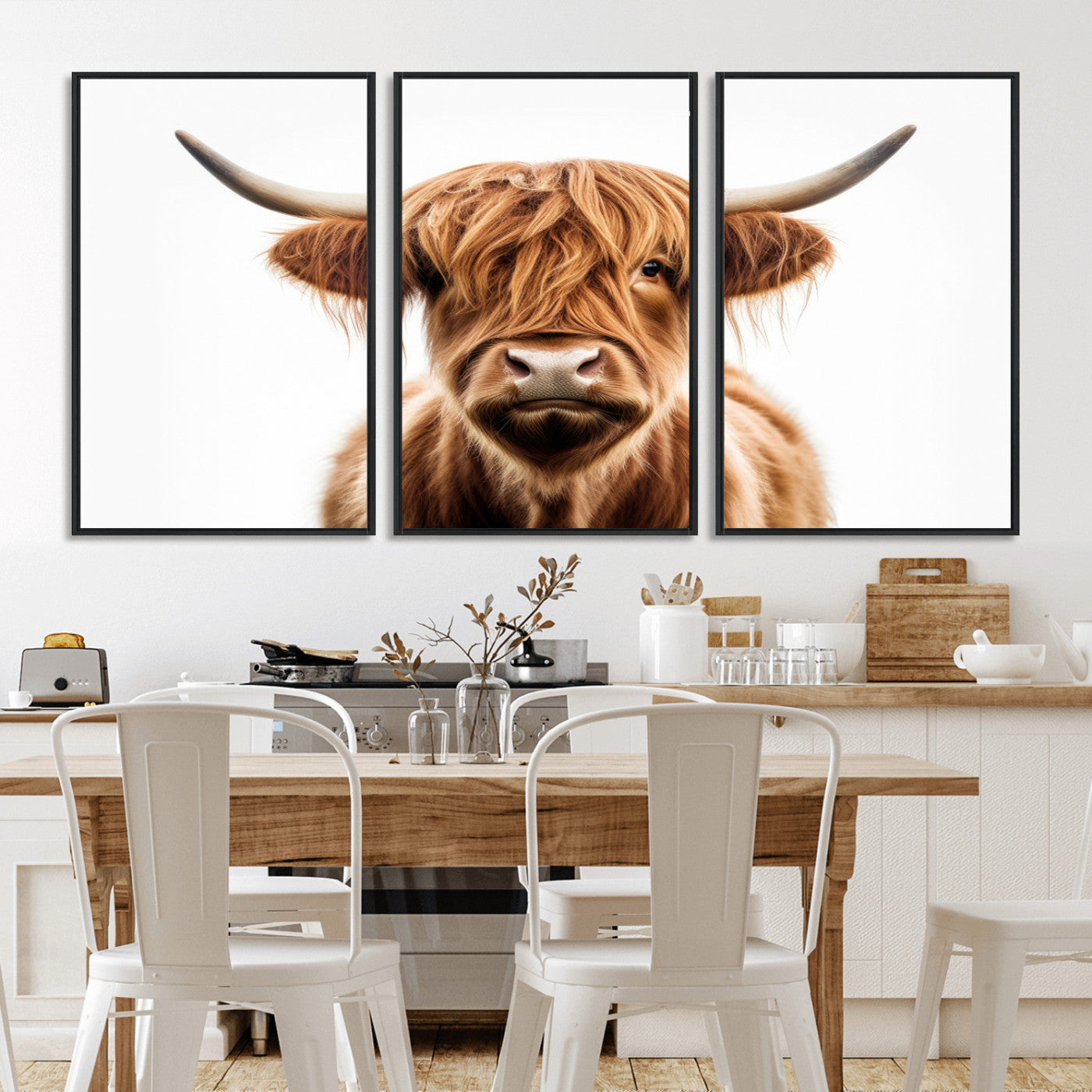 -Scottish Highland Cow Canvas Print, Framed Highland Cow Canvas Home Decor