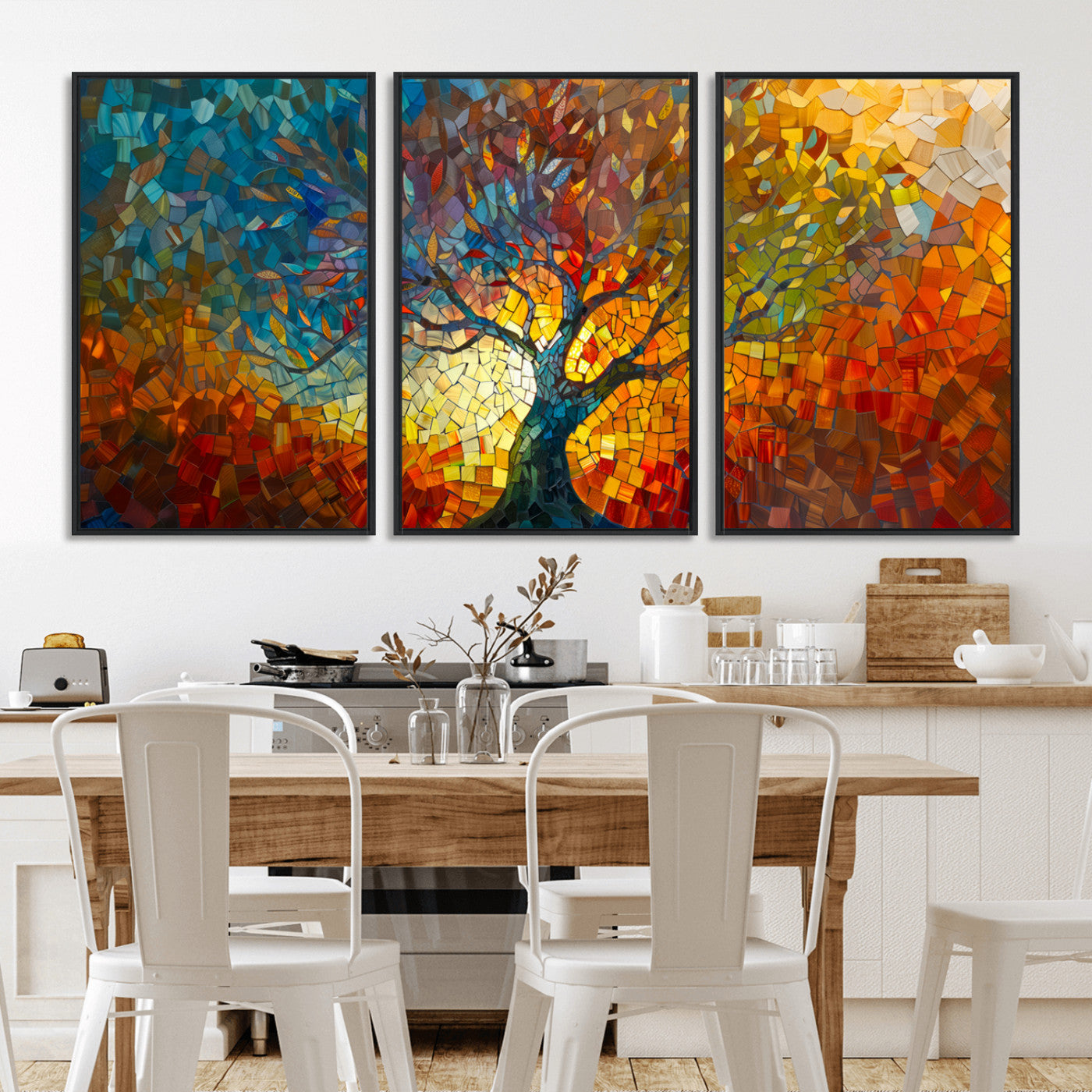 MGV-FC-60X30-3P - Mosaic Tree Canvas Wall Art – Vibrant Abstract Nature Design, Colorful Decor for Living Room, Bedroom, or Creative Spaces
