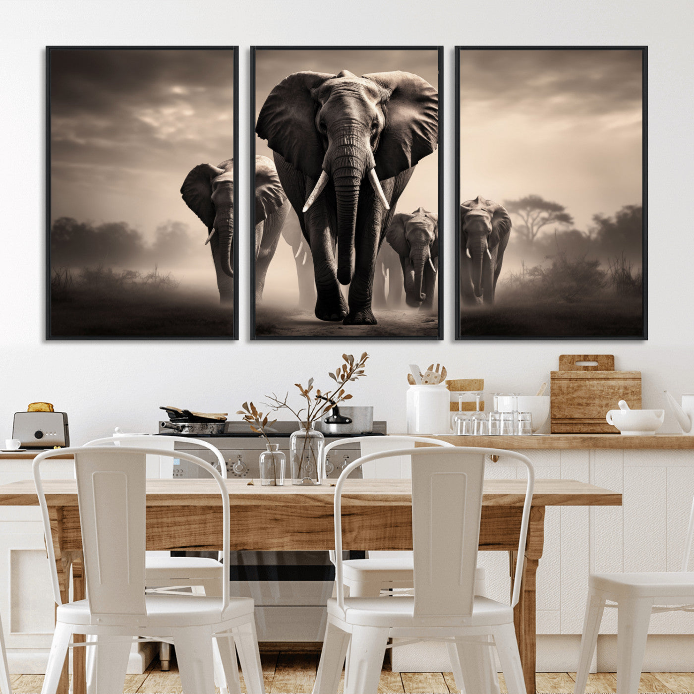 48598F10-MGV-FC-60X30-3P_Black-Elephant Family Wall Art Canvas Print, Framed Elephant Wall Art Home Decor