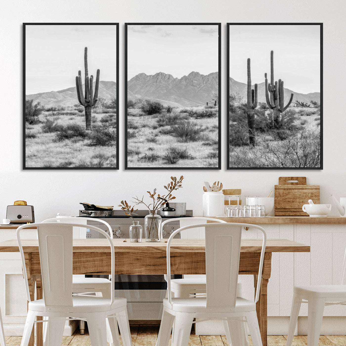 MGV-FC-60X30-3P - Black White Arizona Desert Canvas Wall Art Cactus Farmhouse Wall Art