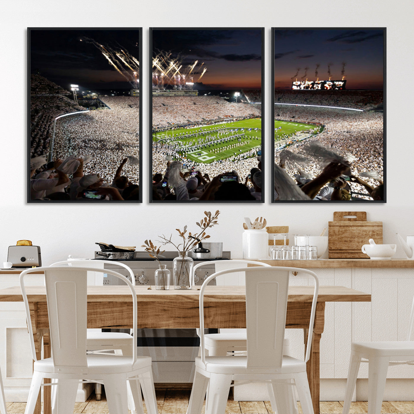 MGV-FC-60X30-3P - Penn State Stadium Wall Art Print, White Out Football Game Canvas Wall Art, Framed Sports Stadium,
