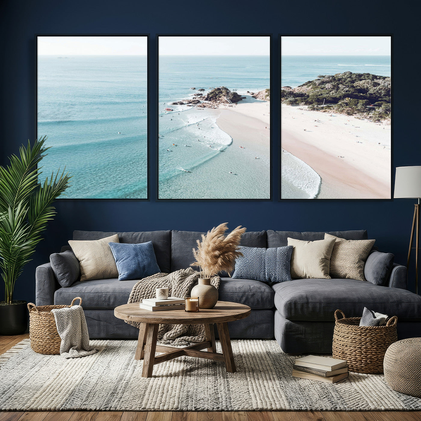 79395467-MGV-CV-36X24 - Aerial Beach Wall Art Canvas Print, Coastal Ocean Waves and Surfers Scenic Seaside Artwork for Home, Office Decor