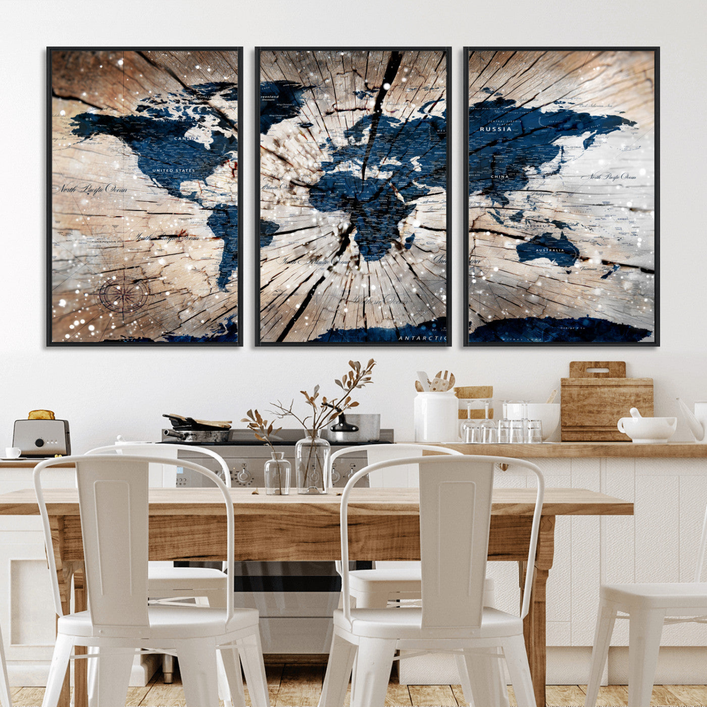 99001695-MGV-FC-60X30-3P - World Map Wall Art Canvas Print, Modern Decorative Framed Map Artwork Prints for Living Room, Office, Bedroom Wall Decor