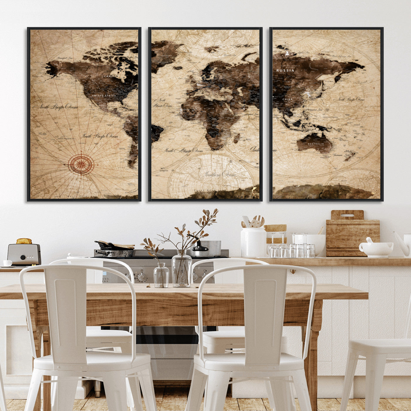 97114757-MGV-FC-60X30-3P - World Map Wall Art Canvas Print, Modern Decorative Framed Map Artwork Prints for Living Room, Office, Bedroom Wall Decor