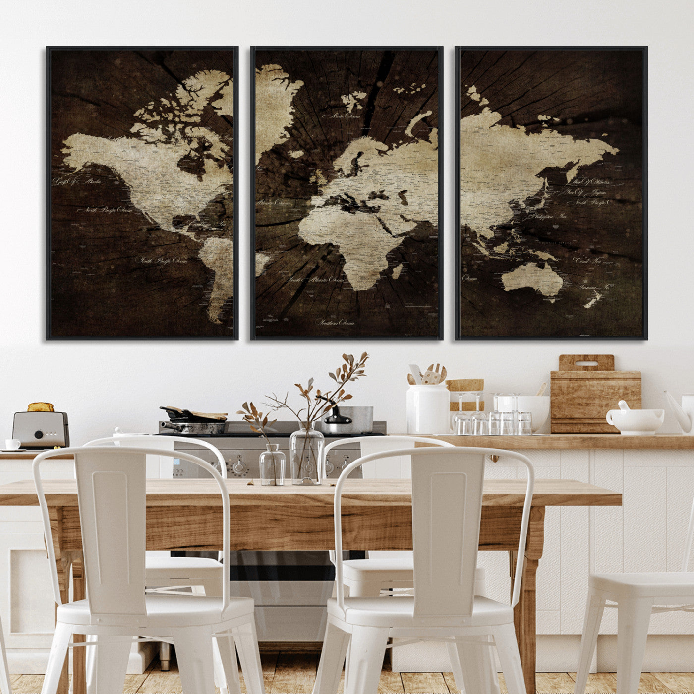 24010397-MGV-FC-60X30-3P - World Map Wall Art Canvas Print, Modern Decorative Framed Map Artwork Prints for Living Room, Office, Bedroom Wall Decor