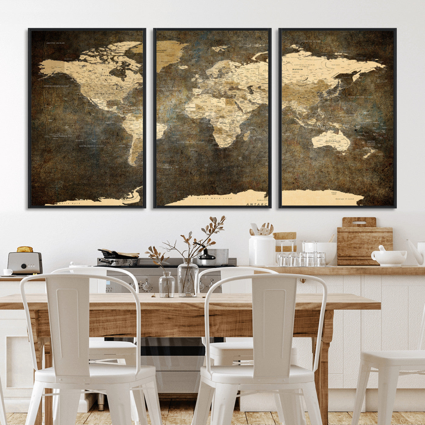 89742472-MGV-CV-36X24 - World Map Wall Art Canvas Print, Modern Decorative Framed Map Artwork Prints for Living Room, Office, Bedroom Wall Decor
