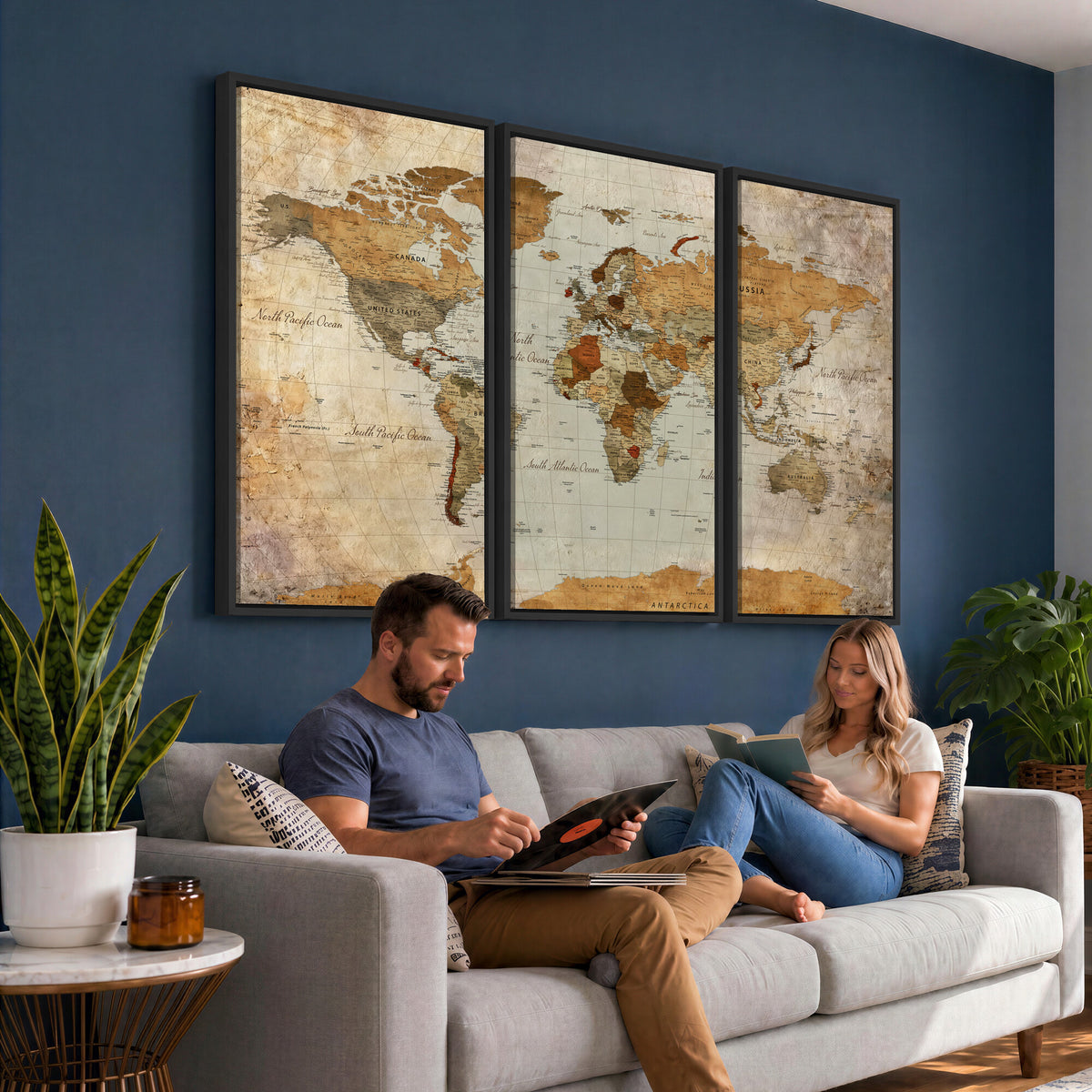 74176056-MGV-CV-36X24 - World Map Wall Art Canvas Print, Modern Decorative Framed Map Artwork Prints for Living Room, Office, Bedroom Wall Decor