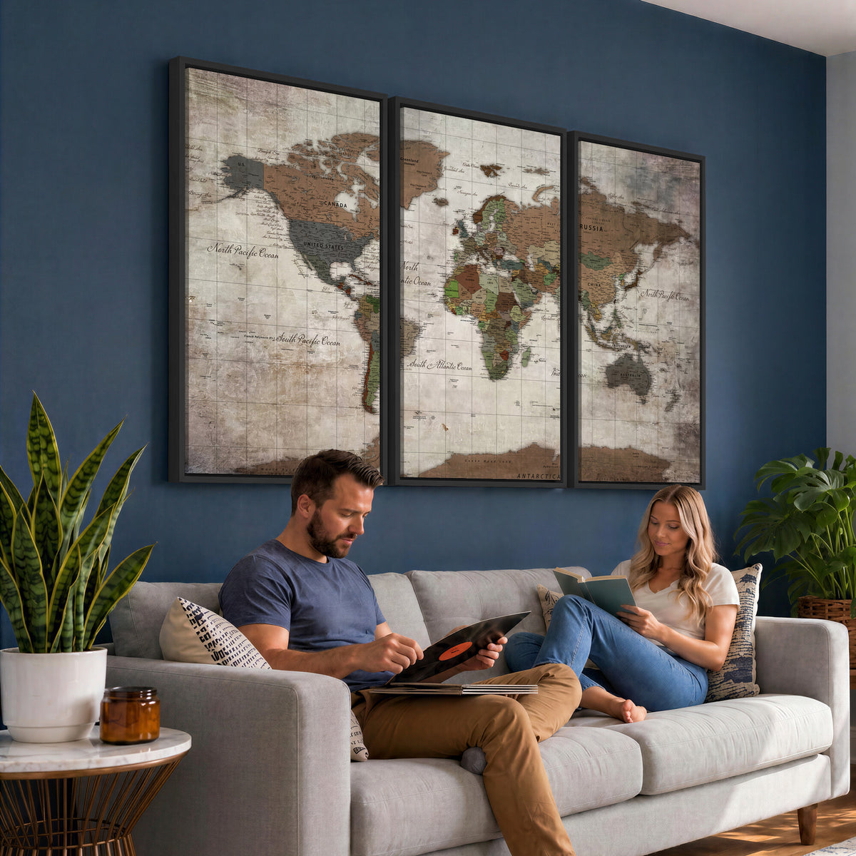 65393892-MGV-CV-36X24 - World Map Wall Art Canvas Print, Modern Decorative Framed Map Artwork Prints for Living Room, Office, Bedroom Wall Decor