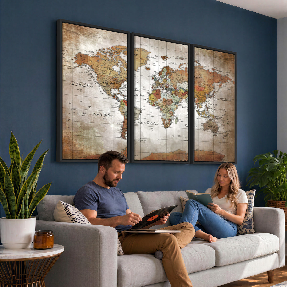 51643807-MGV-CV-36X24 - World Map Wall Art Canvas Print, Modern Decorative Framed Map Artwork Prints for Living Room, Office, Bedroom Wall Decor