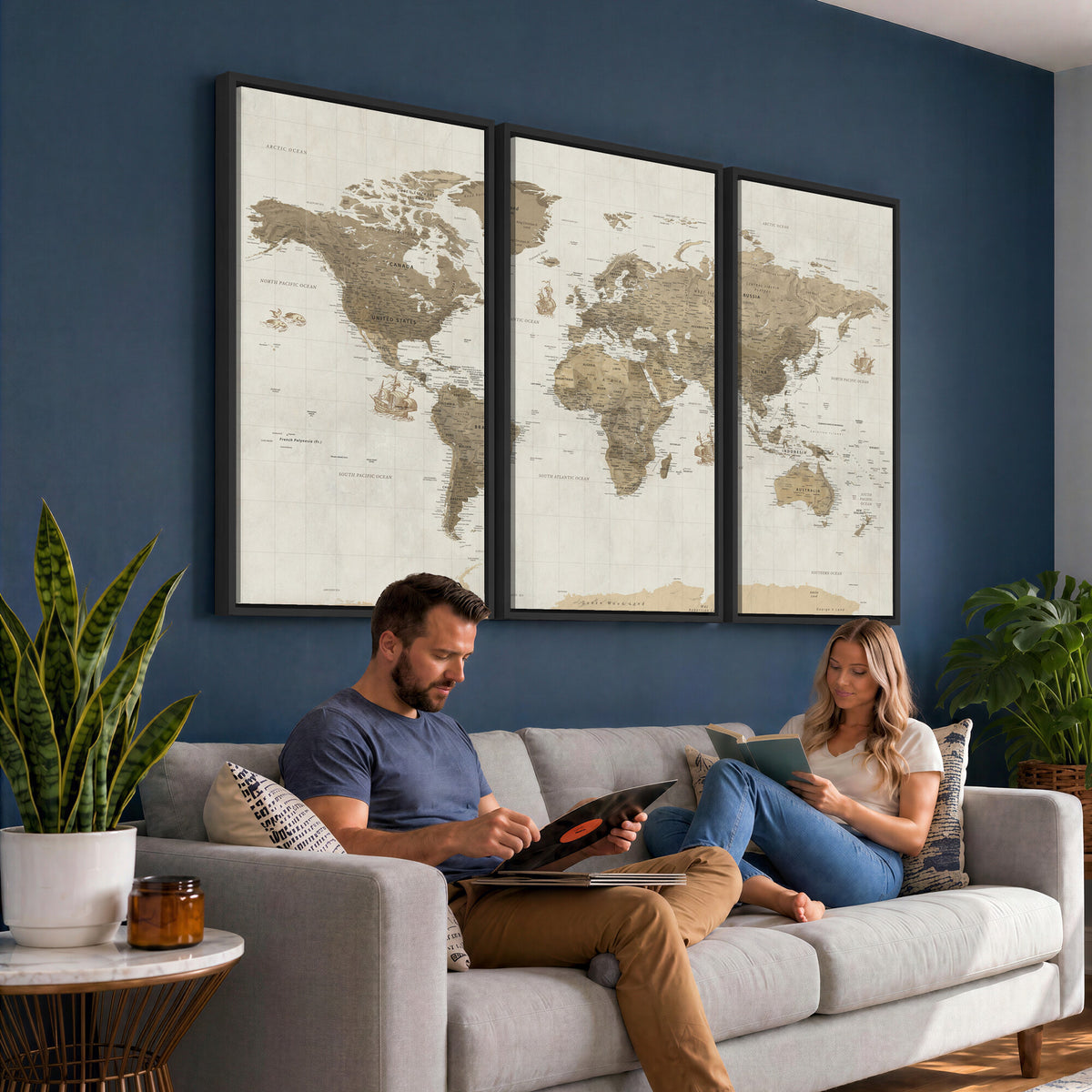 28283260-MGV-CV-36X24 - Detailed World Map Wall Art Canvas Print