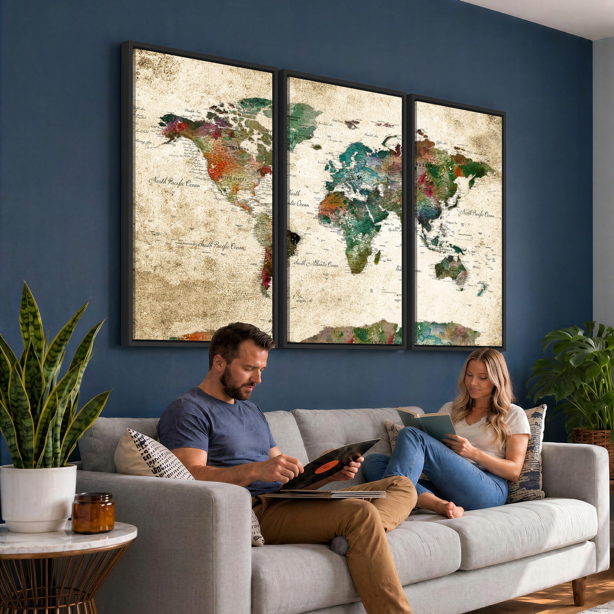 87544591-MGV-CV-36X24 - World Map Wall Art Canvas Print, Modern Decorative Framed Map Artwork Prints for Living Room, Office, Bedroom Wall Decor