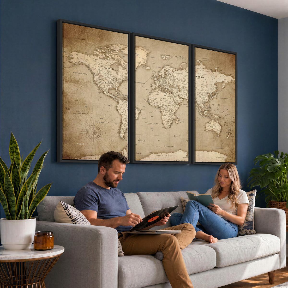 34795134-MGV-CV-36X24 - World Map Wall Art Canvas Print, Modern Decorative Framed Map Artwork Prints for Living Room, Office, Bedroom Wall Decor