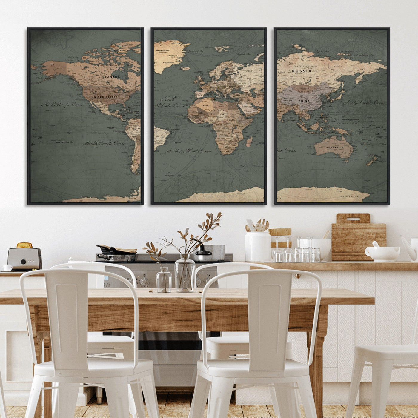 84619399-MGV-CV-36X24 - World Map Wall Art Canvas Print, Modern Decorative Framed Map Artwork Prints for Living Room, Office, Bedroom Wall Decor