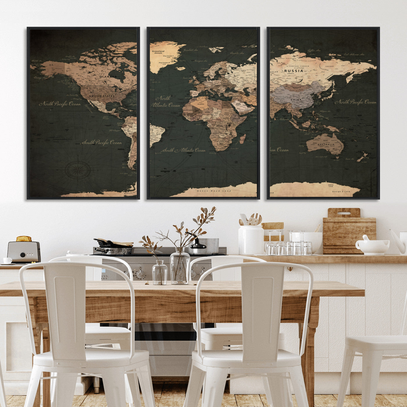 62059333-MGV-CV-36X24 - World Map Wall Art Canvas Print, Modern Decorative Framed Map Artwork Prints for Living Room, Office, Bedroom Wall Decor