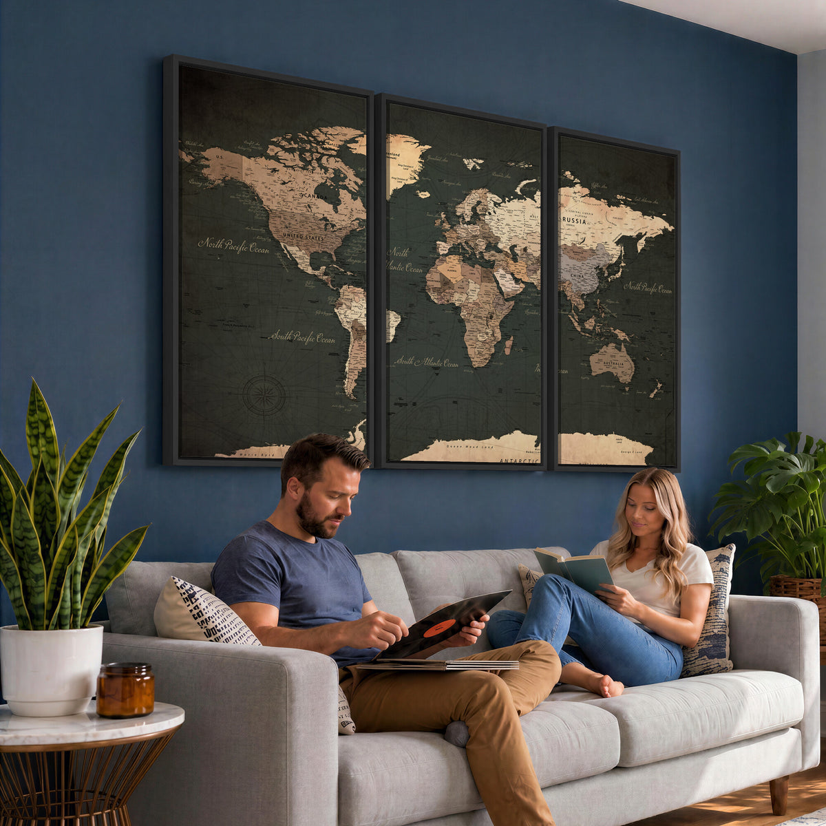 62059333-MGV-CV-36X24 - World Map Wall Art Canvas Print, Modern Decorative Framed Map Artwork Prints for Living Room, Office, Bedroom Wall Decor