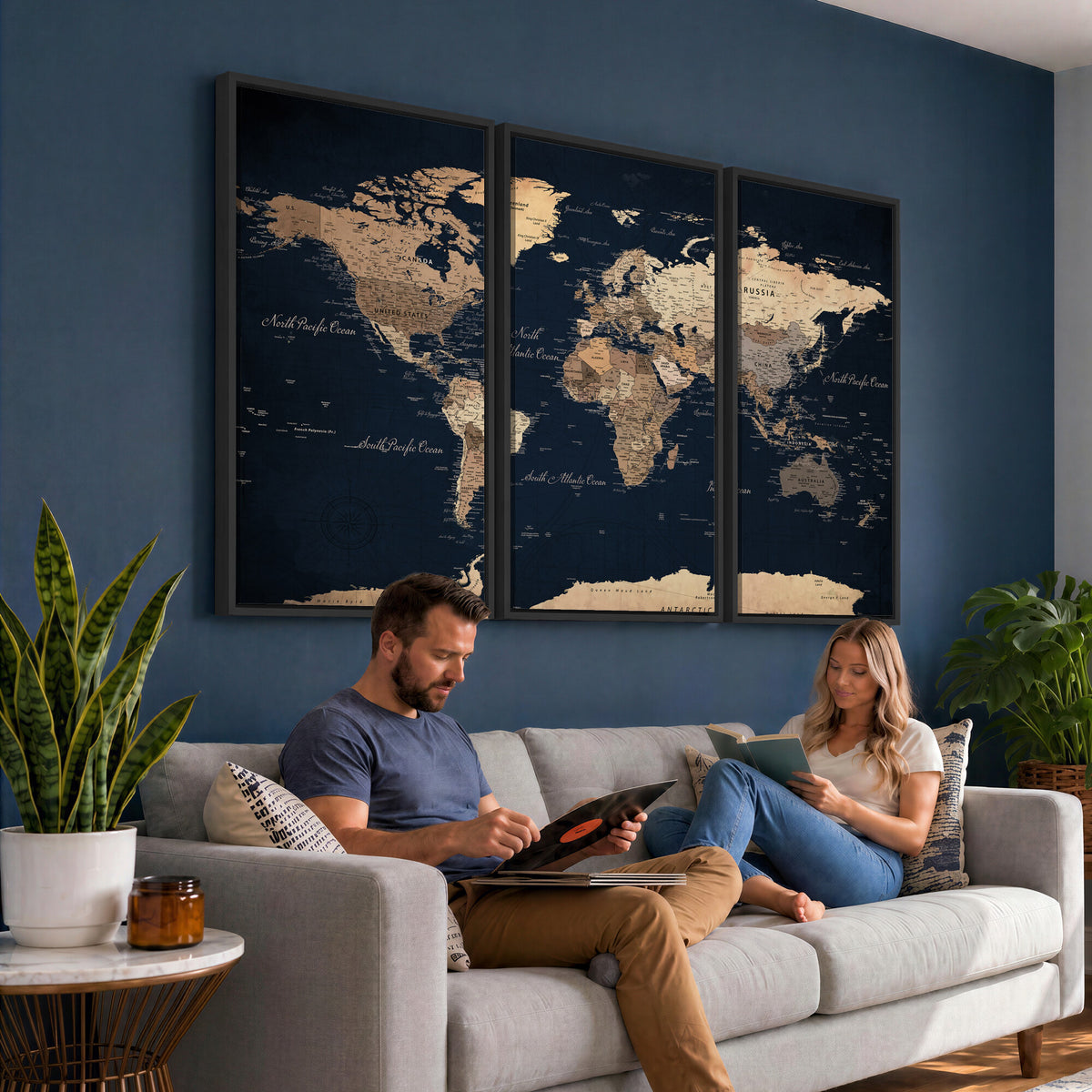 53971530-MGV-CV-36X24 - World Map Wall Art Canvas Print, Modern Decorative Framed Map Artwork Prints for Living Room, Office, Bedroom Wall Decor