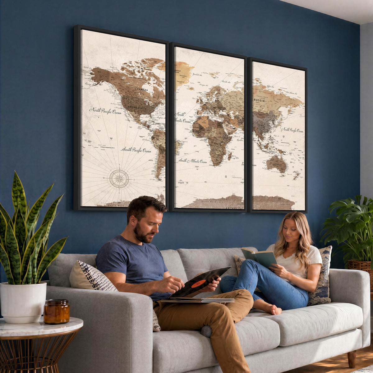 69860078-MGV-CV-36X24 - World Map Wall Art Canvas Print, Modern Decorative Framed Map Artwork Prints for Living Room, Office, Bedroom Wall Decor