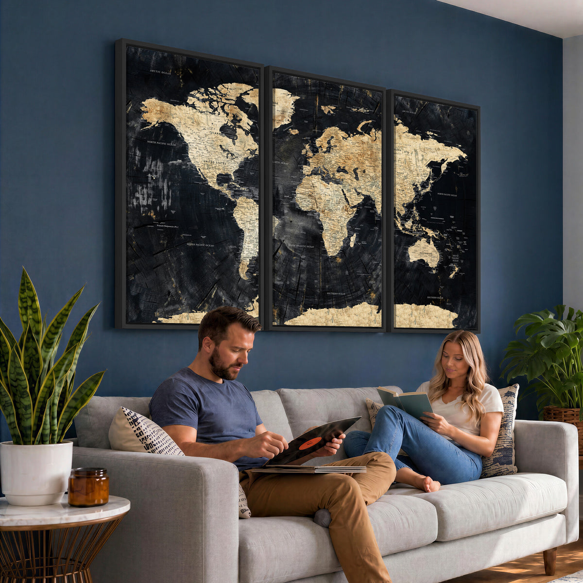 45535041-MGV-CV-36X24 - Framed Large World Map Wall Art Canvas Print for Living Room