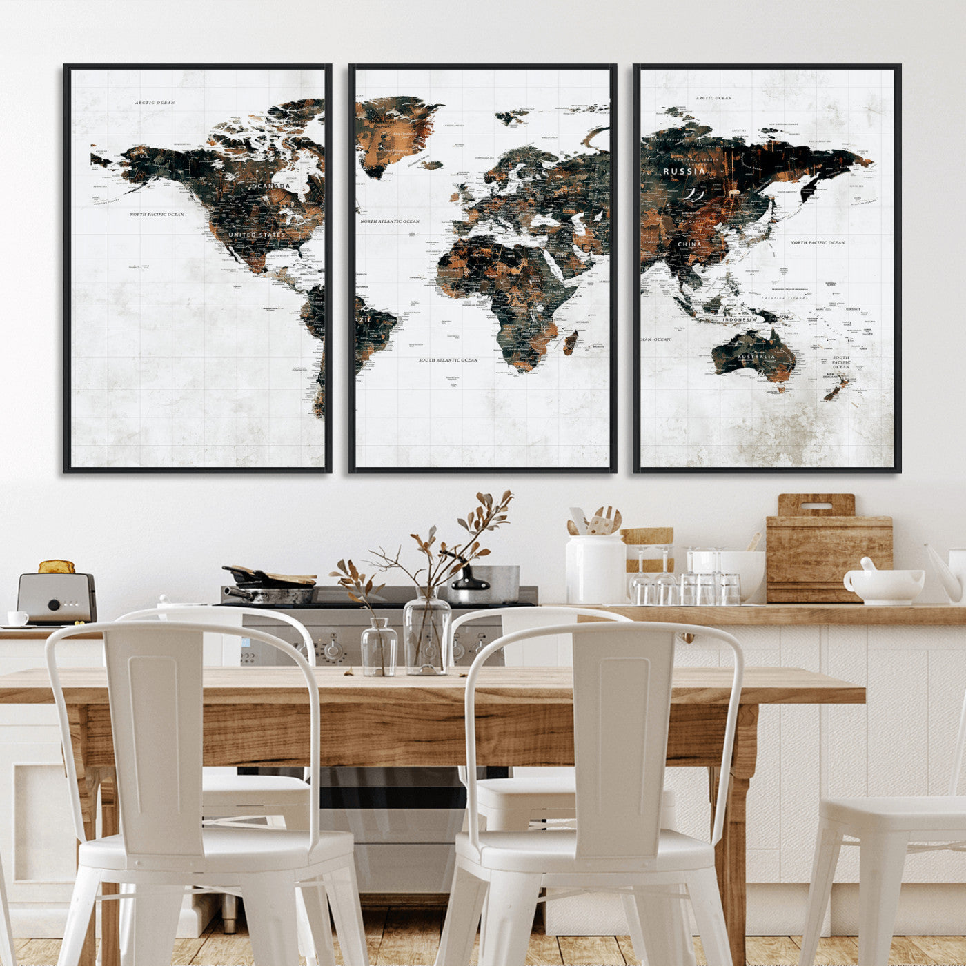60008766-MGV-CV-36X24 - World Map Wall Art Canvas Print, Modern Decorative Framed Map Artwork Prints for Living Room, Office, Bedroom Wall Decor