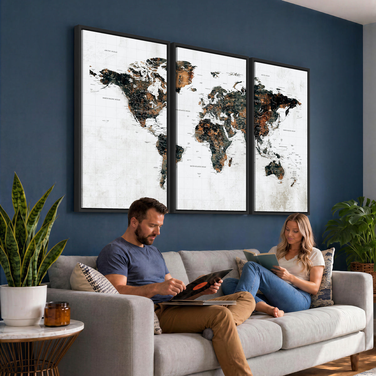 60008766-MGV-CV-36X24 - Large World Map Canvas Print – Framed Travel Map Wall Art
