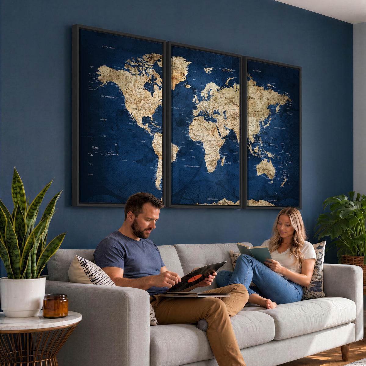 57503519-MGV-CV-36X24 - World Map Canvas Print – Framed Travel Map Wall Art for