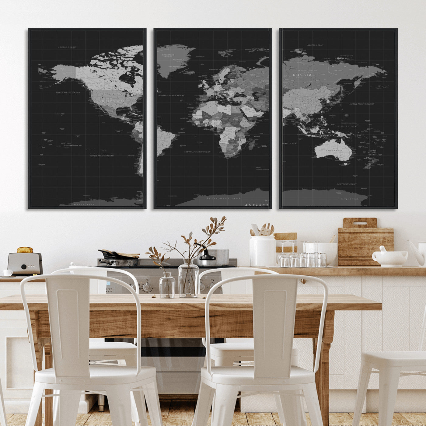 46160121-MGV-CV-36X24 - World Map Wall Art Canvas Print, Modern Decorative Framed Map Artwork Prints for Living Room, Office, Bedroom Wall Decor