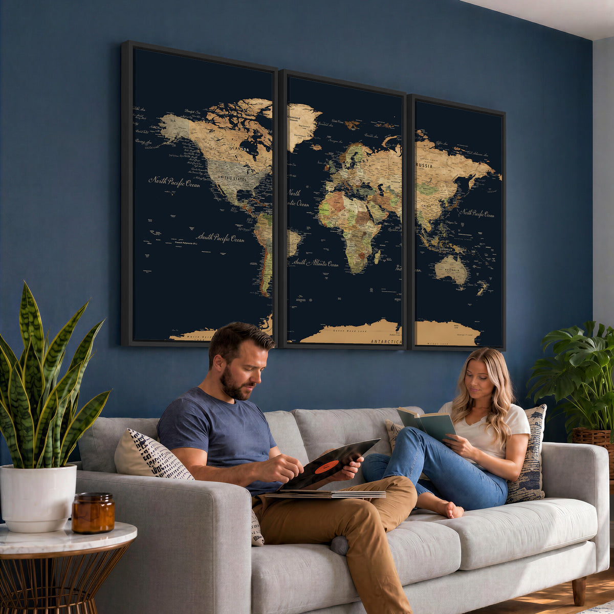 94449133-MGV-CV-36X24 - Vintage World Map Canvas on the Dark Background Wall Art
