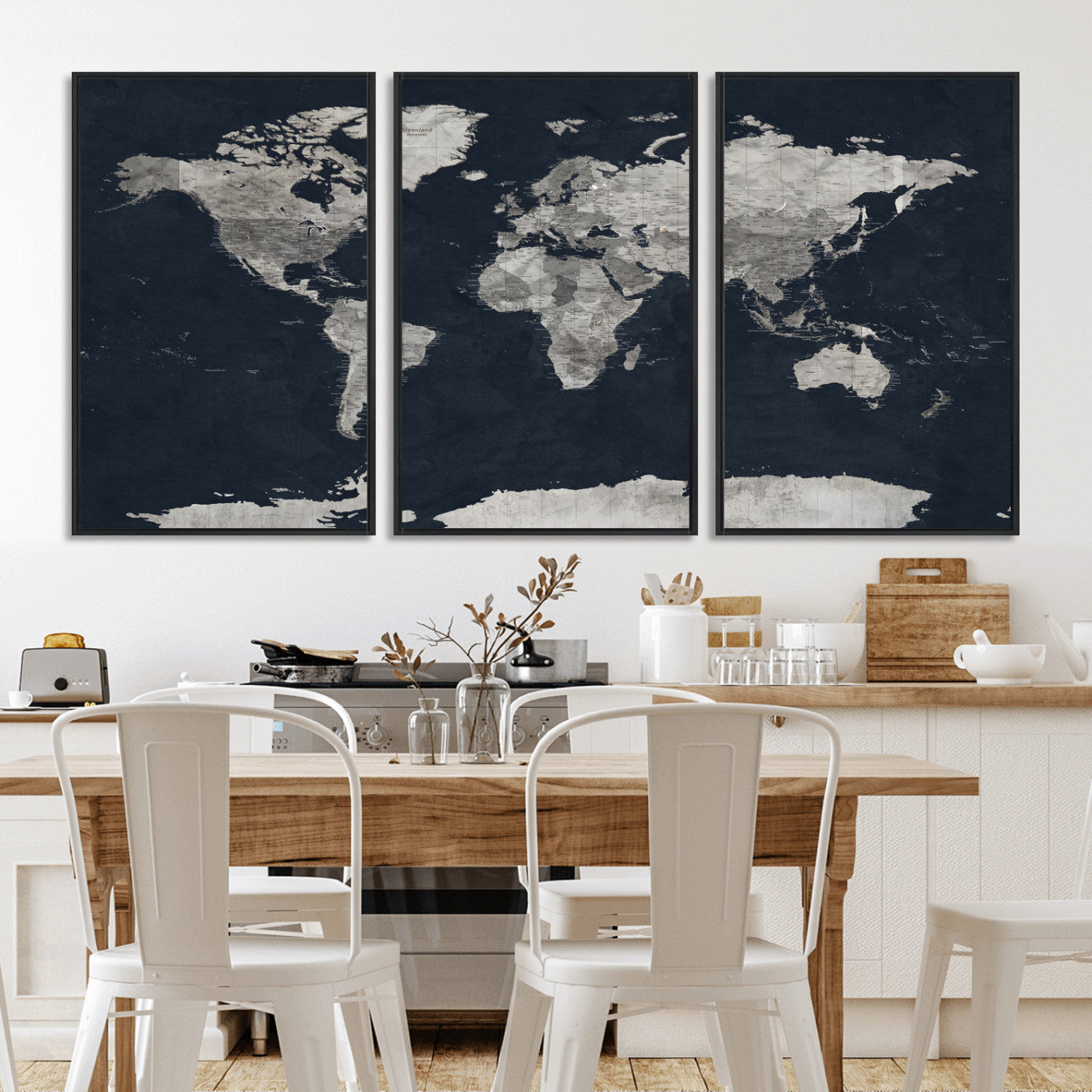 53886659-MGV-CV-36X24 - World Map Wall Art Canvas Print, Modern Decorative Framed Map Artwork Prints for Living Room, Office, Bedroom Wall Decor