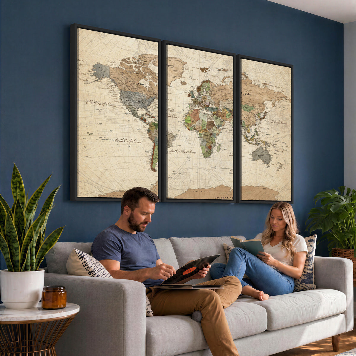 16856902-MGV-CV-36X24 - Vintage World Map Canvas Wall Art - Rustic Grunge Texture