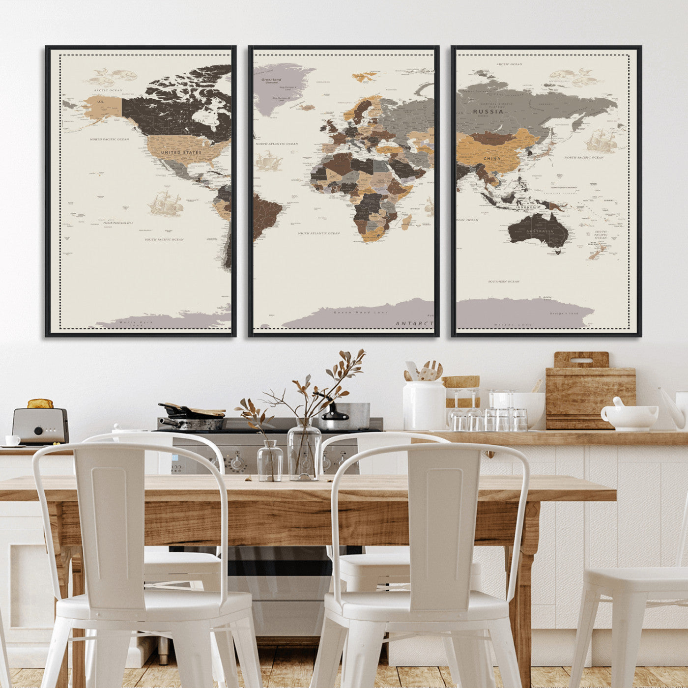 58777746-MGV-CV-36X24 - World Map Wall Art Canvas Print, Modern Decorative Framed Map Artwork Prints for Living Room, Office, Bedroom Wall Decor