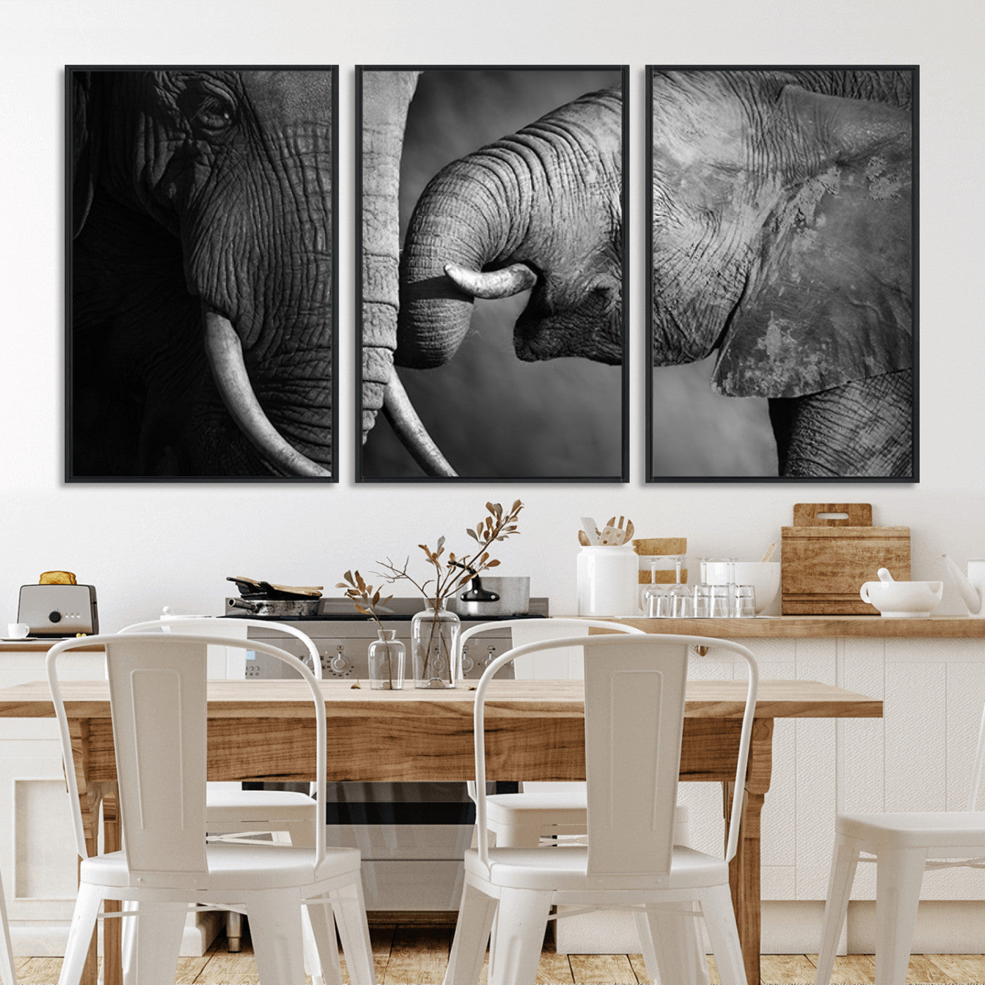 42691-MGV-CV-36X24-Elephant Family Wall Art Canvas, Framed Elephant Family Canvas Print