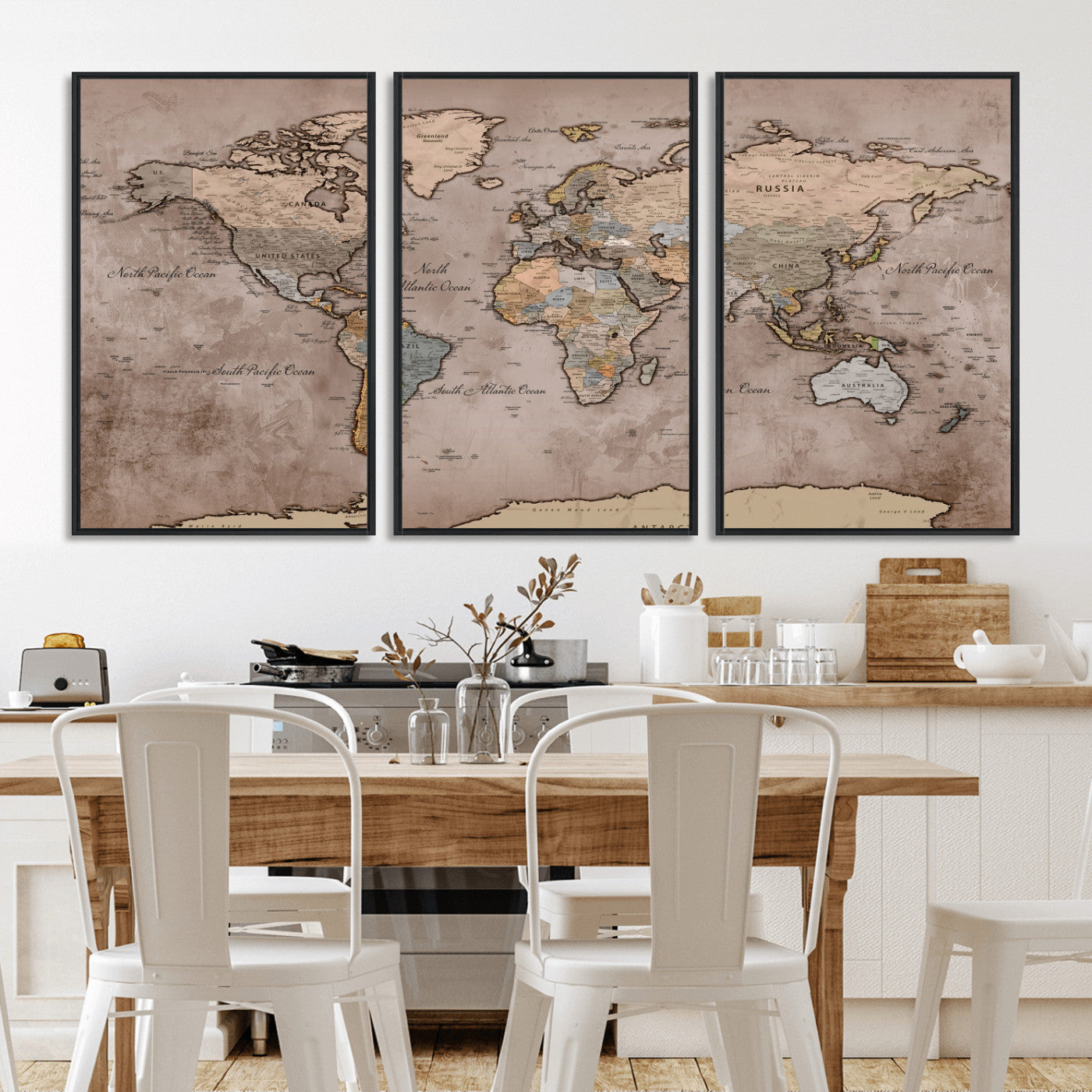 91471273-MGV-CV-36X24 - World Map Wall Art Canvas Print, Modern Decorative Framed Map Artwork Prints for Living Room, Office, Bedroom Wall Decor