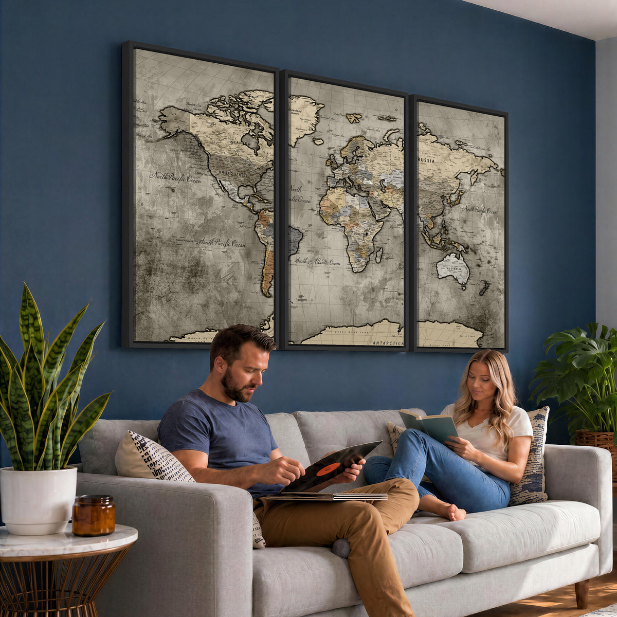 85218700-MGV-CV-36X24 - World Map Canvas Print, Detailed Map of the World Wall Art
