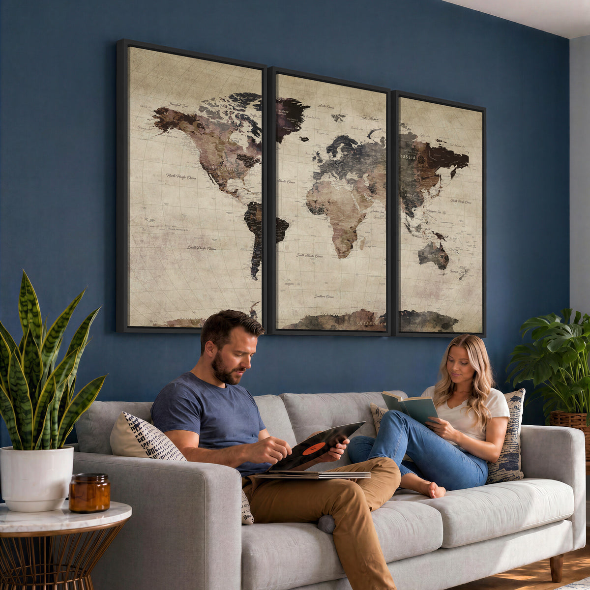 59159103-MGV-CV-36X24 - World Map Canvas Print, Detailed Map of the World, Adventure Gift for Couples and Anniversaries