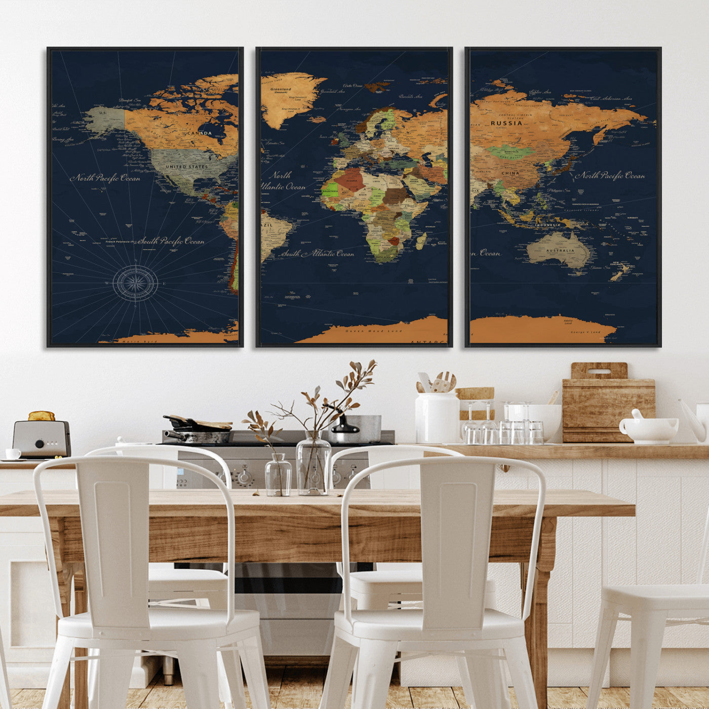 11715182-MGV-CV-36X24 - World Map Wall Art Canvas Print, Modern Decorative Framed Map Artwork Prints for Living Room, Office, Bedroom Wall Decor
