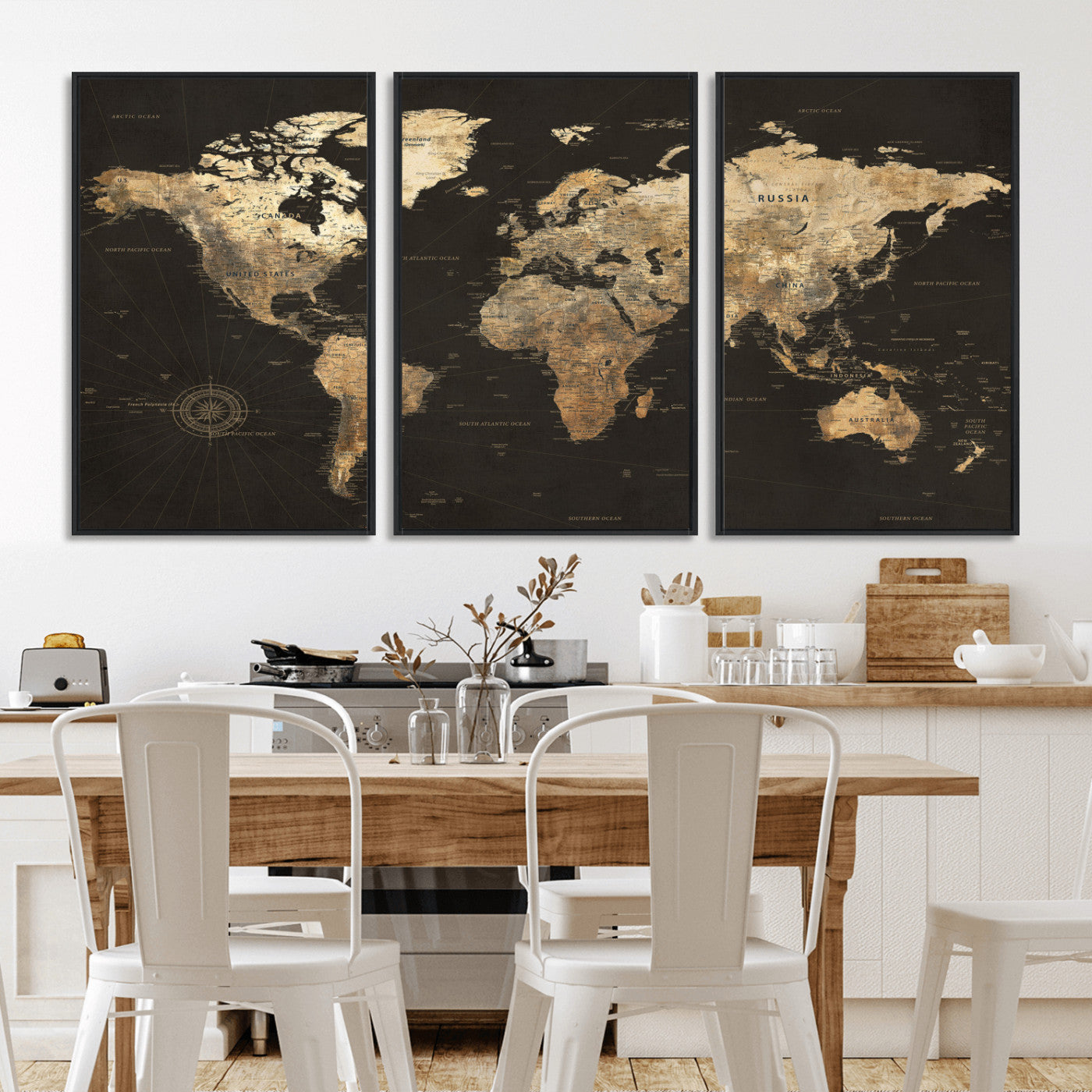 70985630-MGV-CV-36X24 - World Map Wall Art Canvas Print, Modern Decorative Framed Map Artwork Prints for Living Room, Office, Bedroom Wall Decor