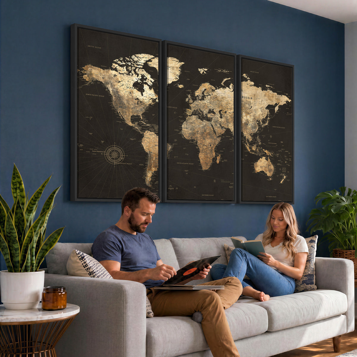 70985630-MGV-CV-36X24 - Framed World Map with Pin Canvas Print – Detailed World Map