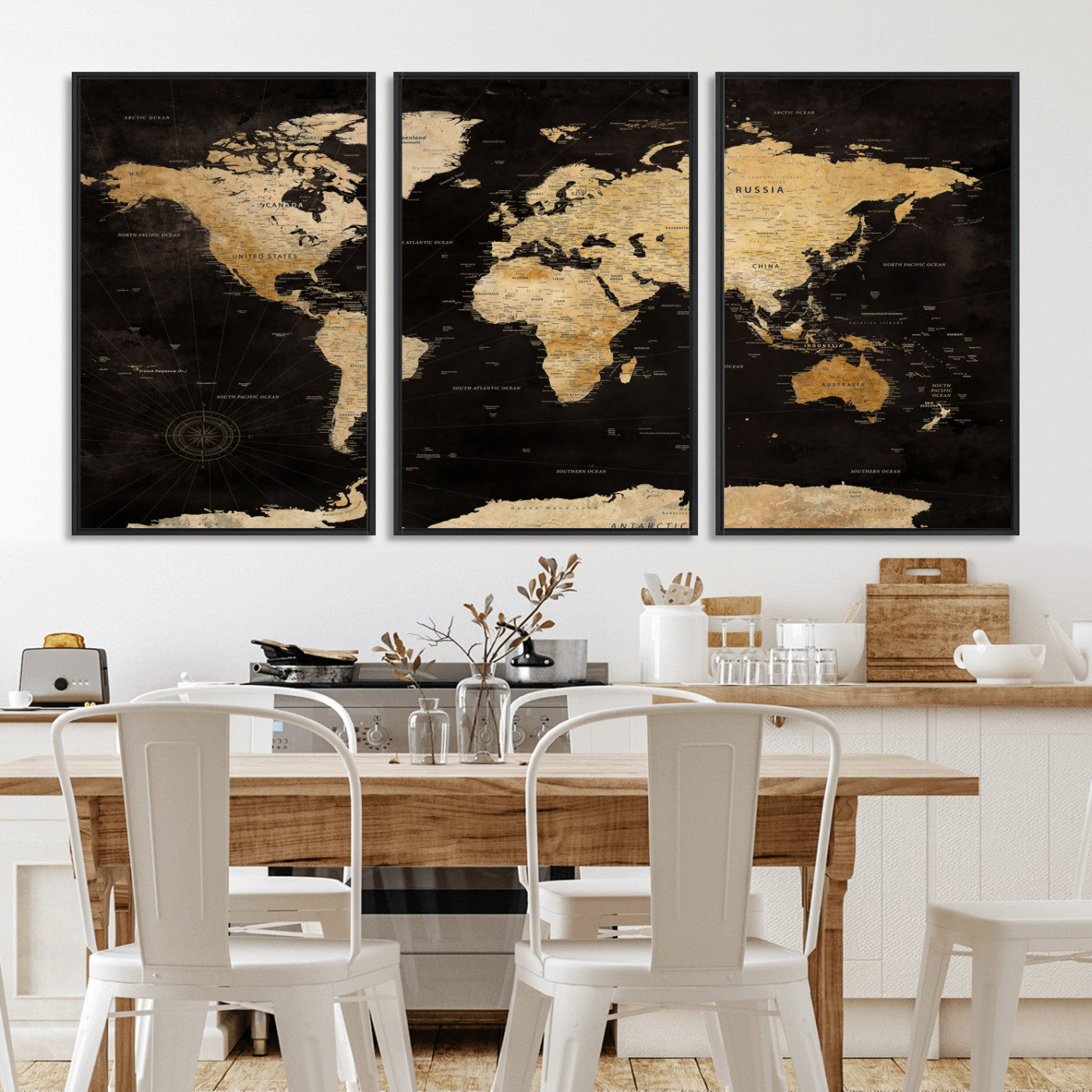 70468159-MGV-CV-36X24 - World Map Wall Art Canvas Print, Modern Decorative Framed Map Artwork Prints for Living Room, Office, Bedroom Wall Decor