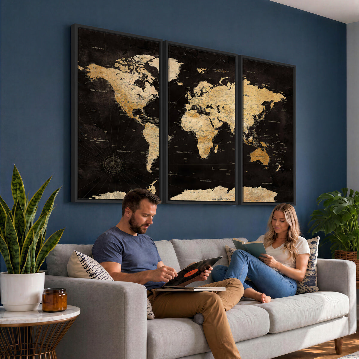 70468159-MGV-CV-36X24 - Extra Large World Map Canvas Print – Detailed Map Classic