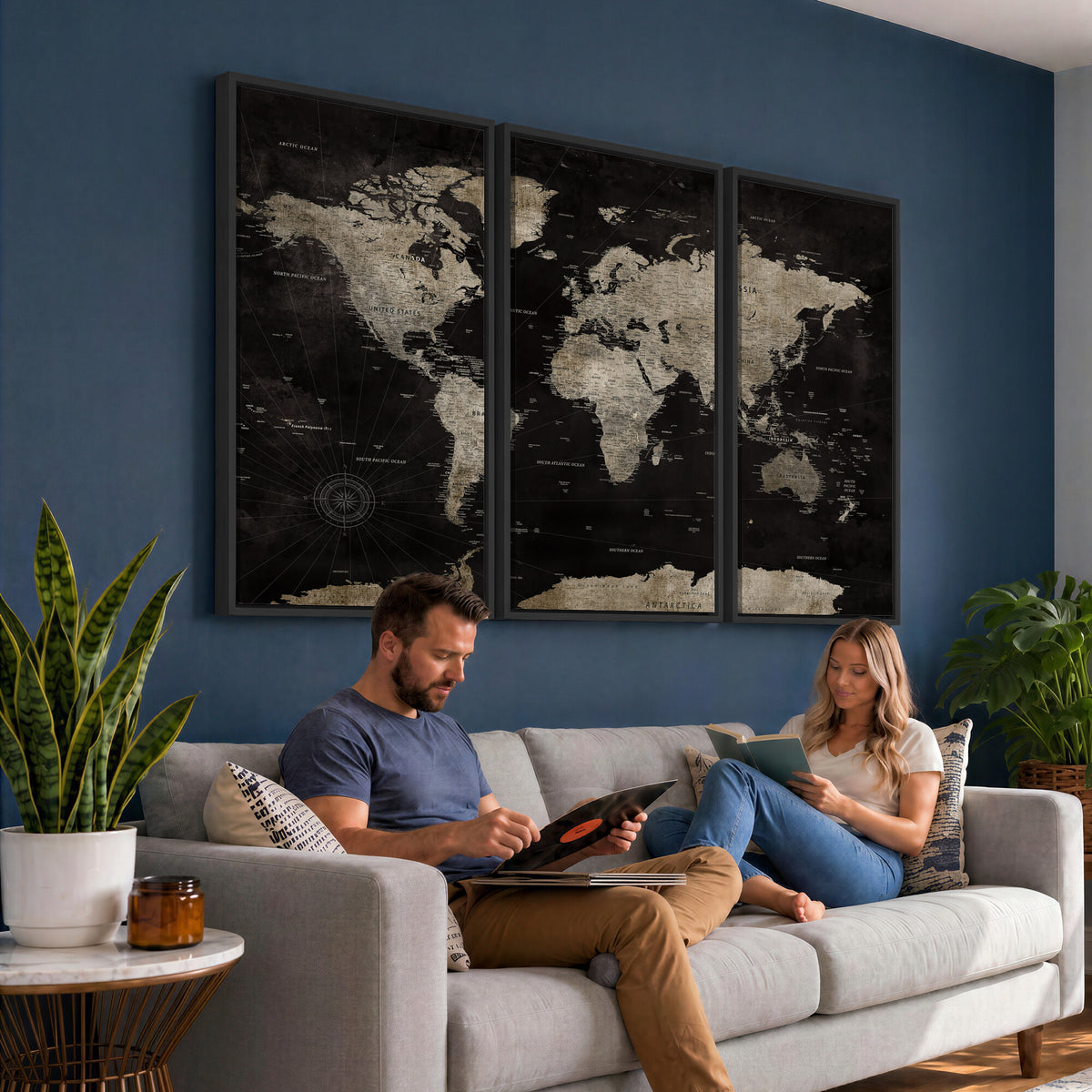56225956-MGV-CV-36X24 - Detailed World Map Wall Art Print - Large Framed World Map