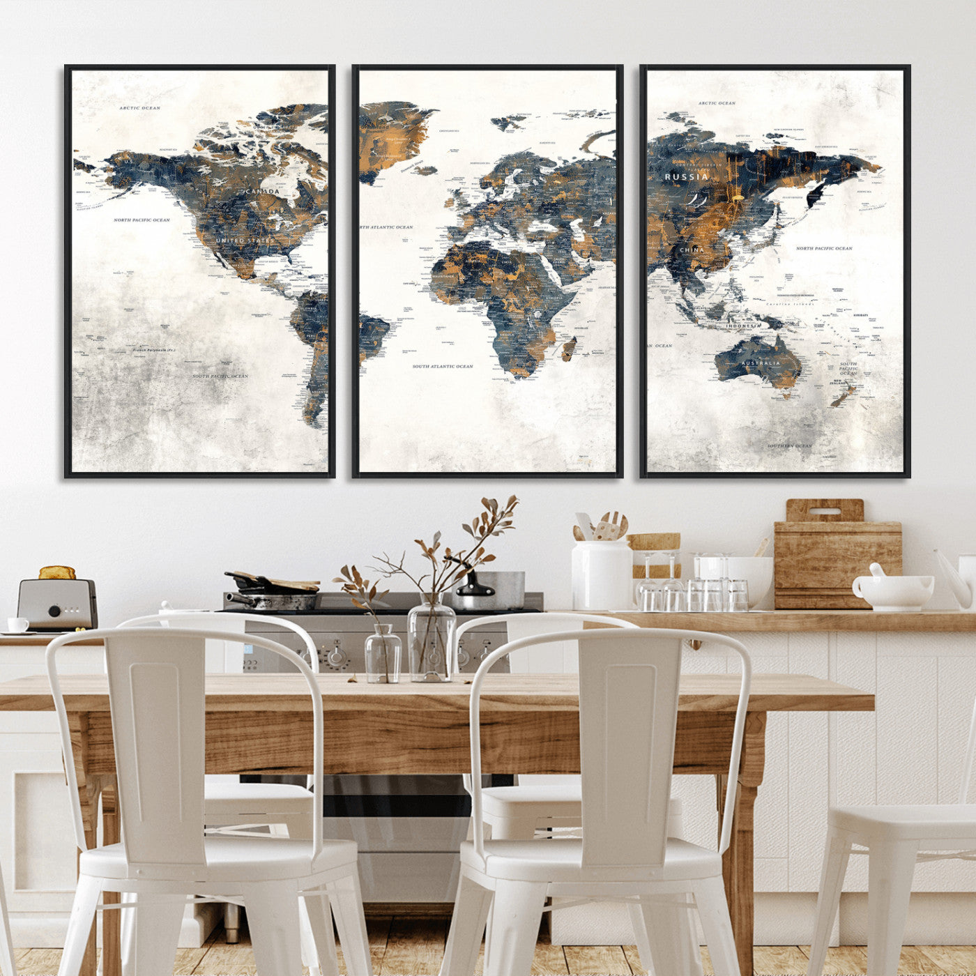 52451147-MGV-CV-36X24 - World Map Wall Art Canvas Print, Modern Decorative Framed Map Artwork Prints for Living Room, Office, Bedroom Wall Decor