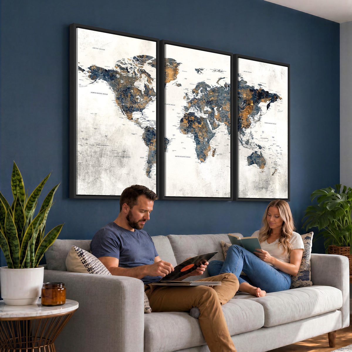 52451147-MGV-CV-36X24 - World Map Wall Art Canvas Print for Office Wall Decor