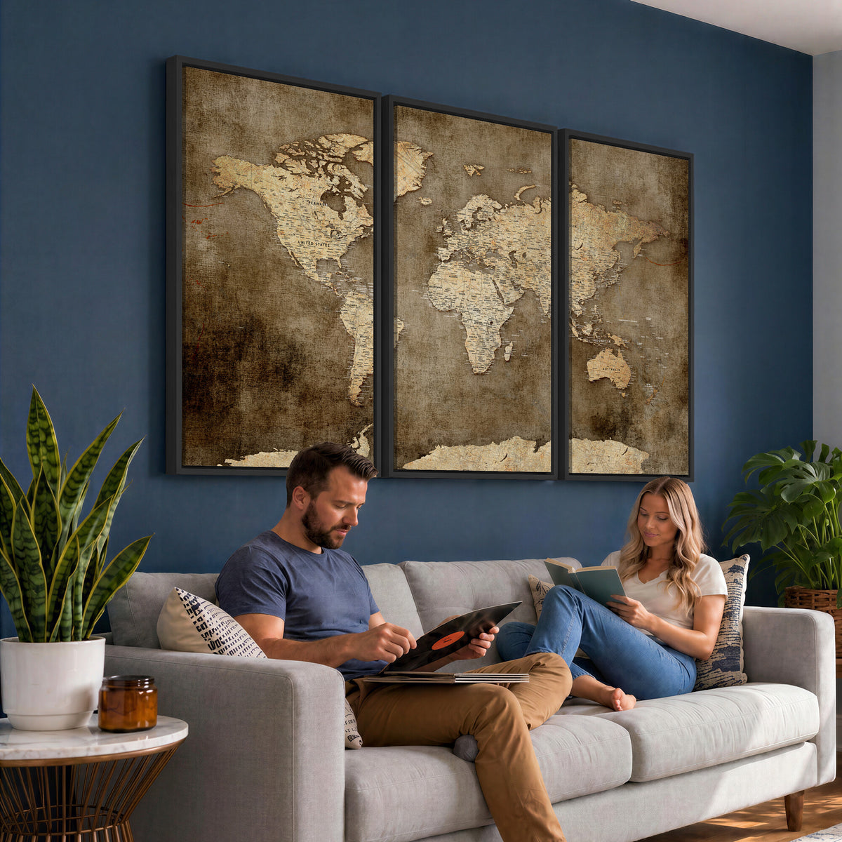 35847542-MGV-CV-36X24 - Dark Vintage World Map Canvas Wall Art Print, Antique Map