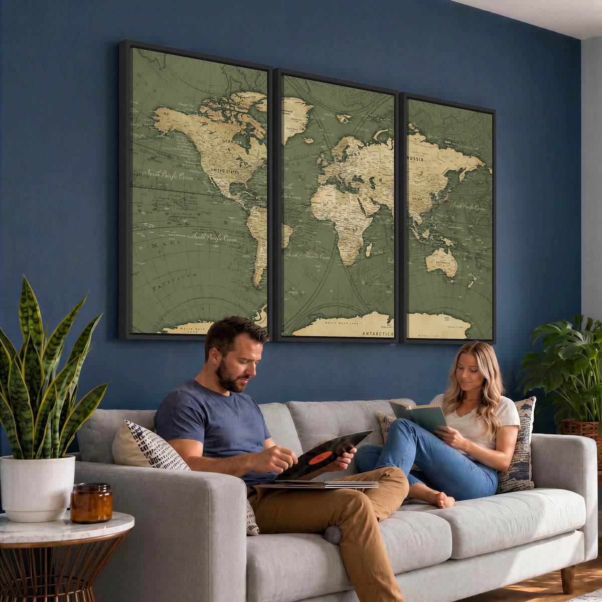 75846040-MGV-CV-36X24 - Large World Map Canvas Wall Art Print for Study Room Decor -