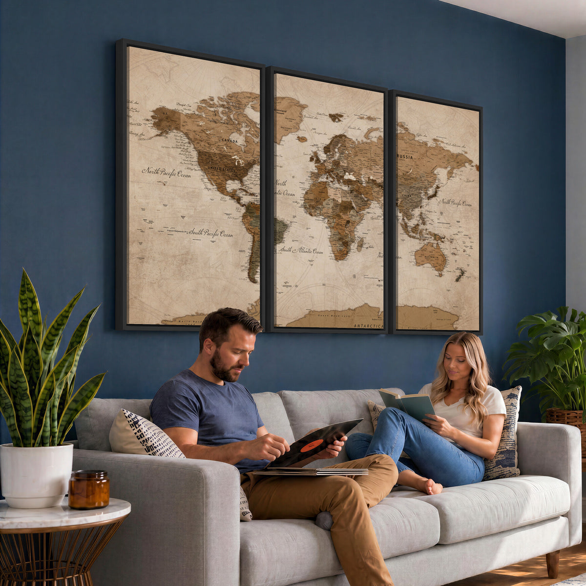40064188-MGV-CV-36X24 - World Map Wall Art Canvas Print, Modern Decorative Framed Map Artwork Prints for Living Room, Office, Bedroom Wall Decor