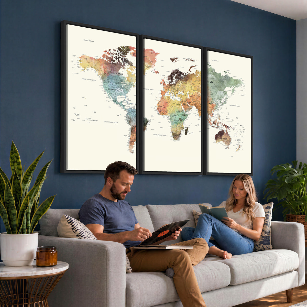 64206059-MGV-CV-36X24 - Framed World Map Wall Art Canvas Print for Living Room and Study Room